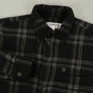 ICEBERG Shirt Mens Large Black Wool Shadow Plaid Long Sleeve Italian Button Up